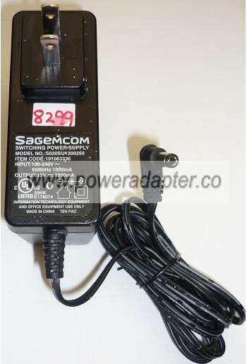 SAGEMCOM S030SU1200250 AC ADAPTER 12VDC 2500mA USED -(+) 2.5x5.5